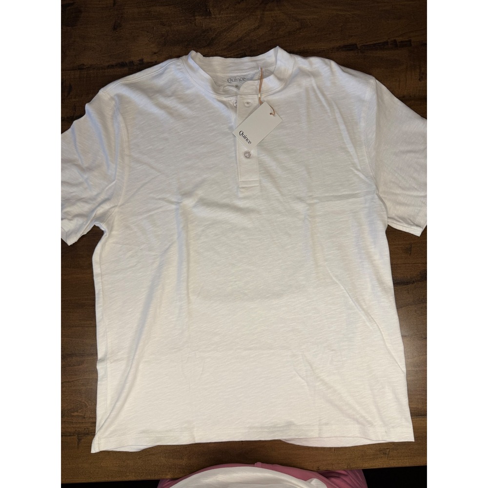 Quince Mens XL White Slub Cotton Short Sleeve Henley Shirt New With Tags